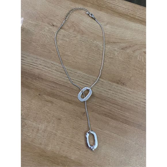 CHICO'S Chunky Silver-Tone Long Strand Necklace, Circle Geometric - Picture 1 of 4